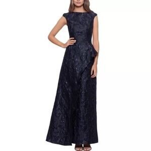 Betsy & Adam Brocade Ruffled Gown Dress | SIZE 4